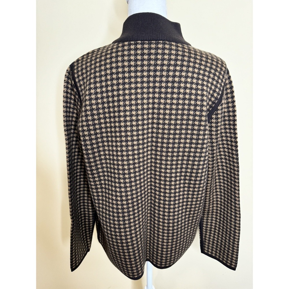 Pendleton Cardigan Womens XL Petite Brown Merino Wool Houndstooth Sweater - Picture 5 of 12